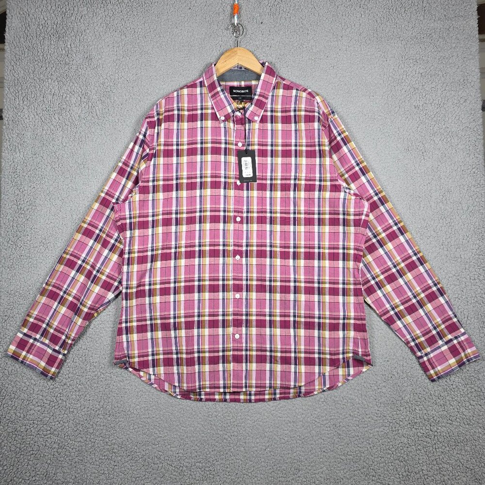 Bonobos Shirt Mens Size 2XL Domingo Plaid Lightweight Long Sleeve‎ Slim Fit NWT